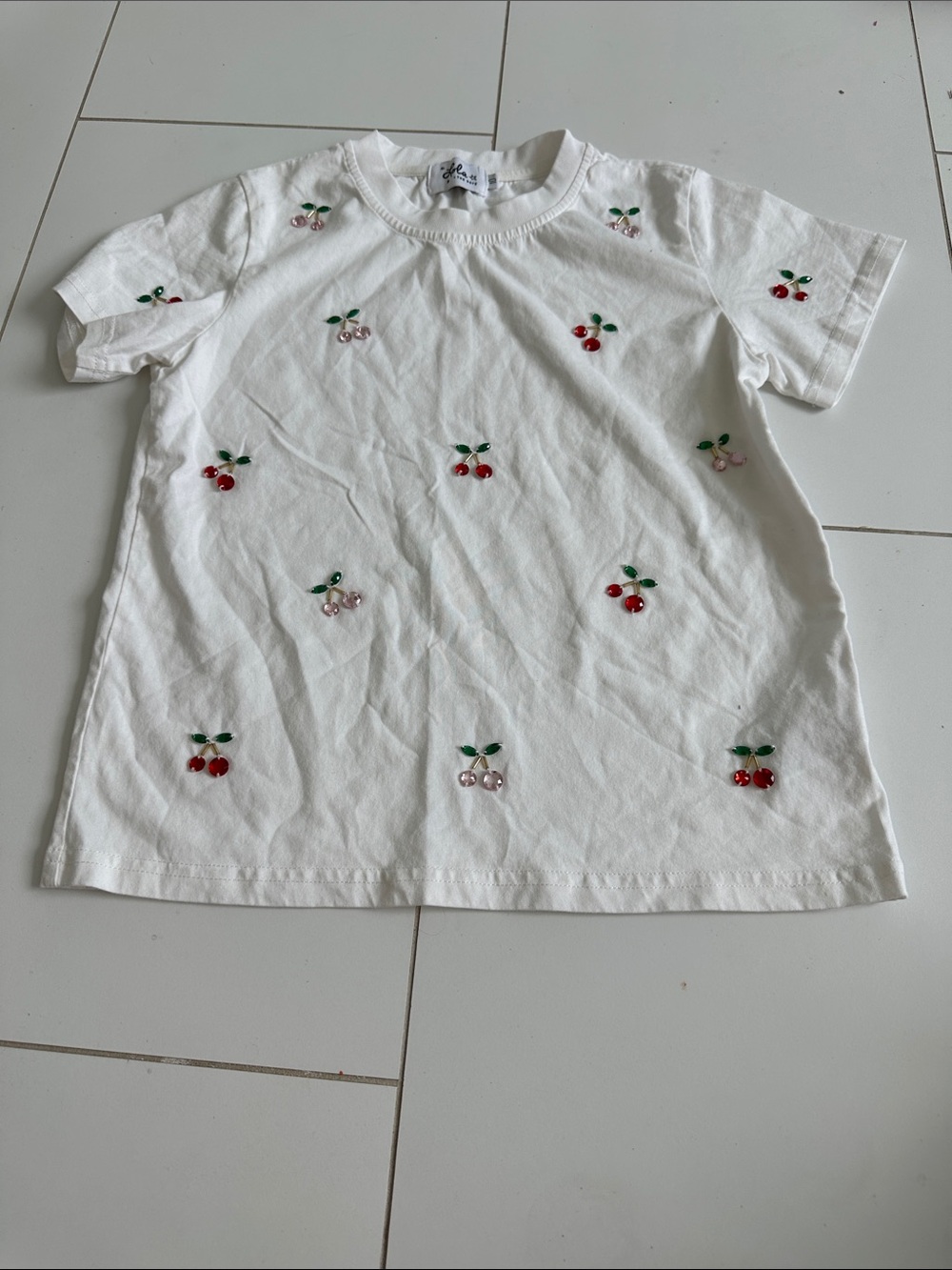 Lola the boys white t girls 10 cherry embellishments